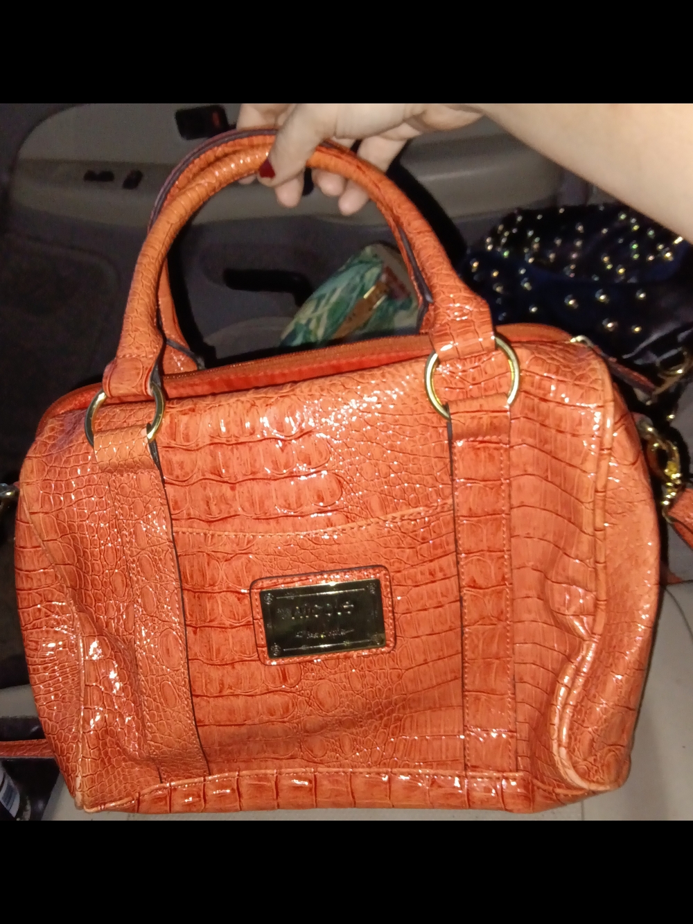 Nicole Miller Orange Croc-Embossed Satchel